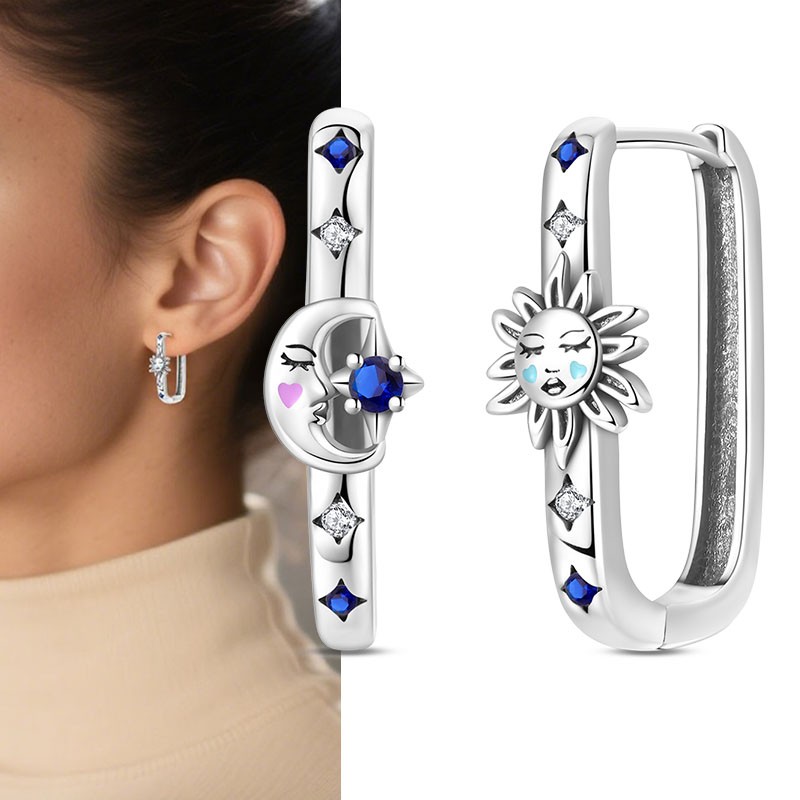 KUNSIR 925 Sterling Silver Star and Moon Square Hoop Earrings for Women Gifts