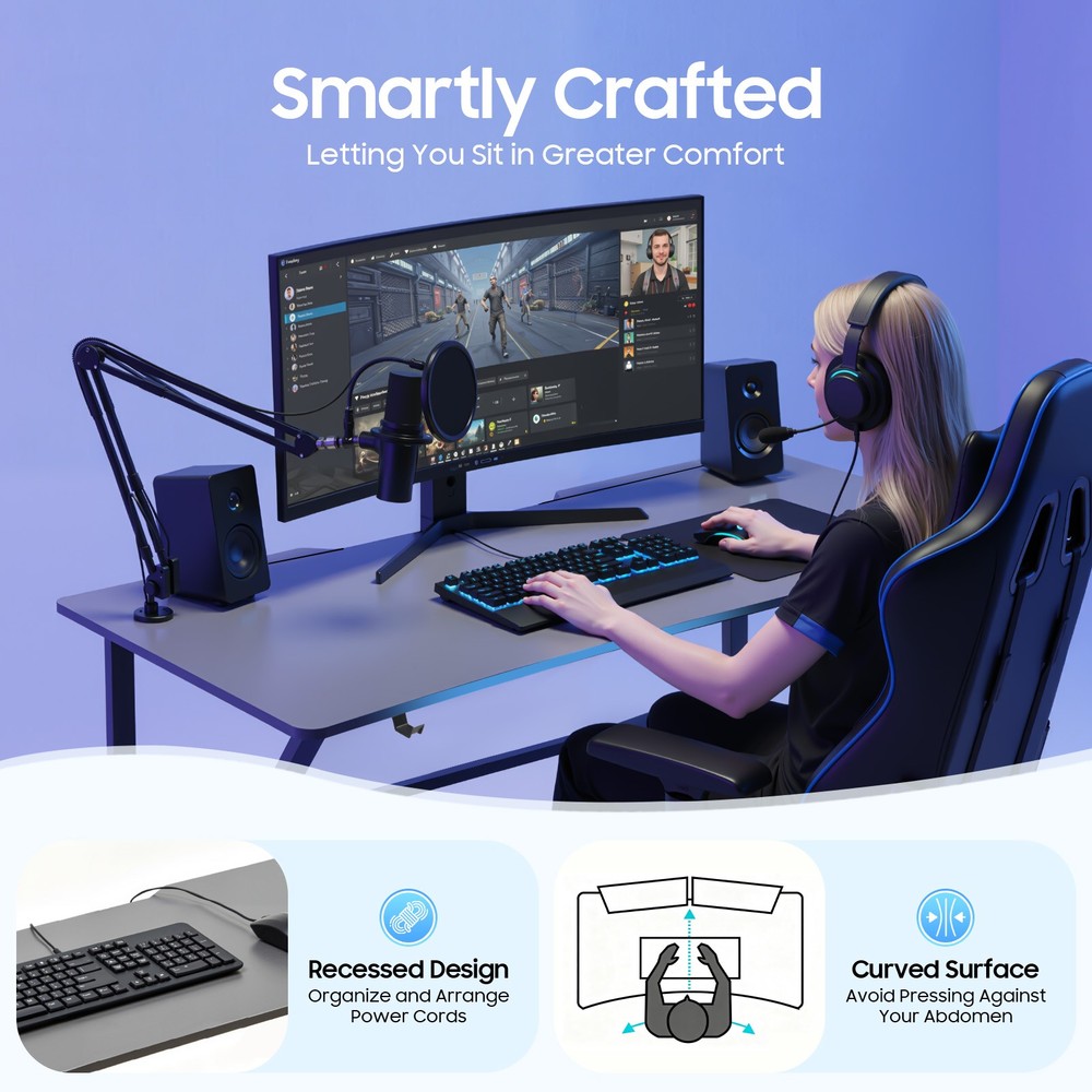 Spacious Ergonomic Computer Desk for Home Office and Gaming Setup