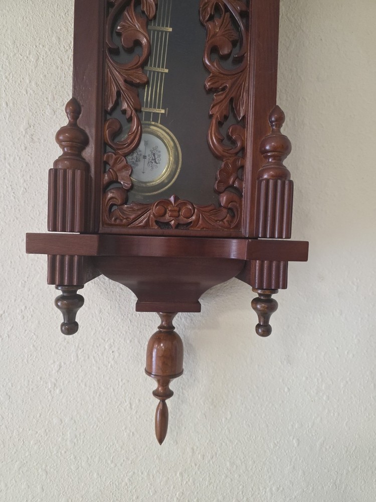 R&A Wind Up Movement Wood & Glass Pendulum Wall Clock Fully Functional