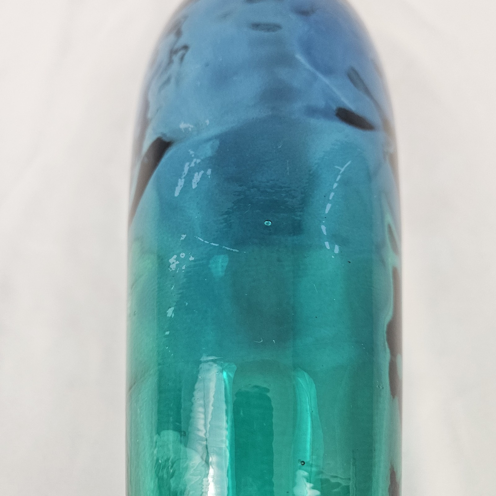 Vintage Blown Glass Decanter Genie Bottle 19” Tall W/ Stopper Blue Flash Pier 1