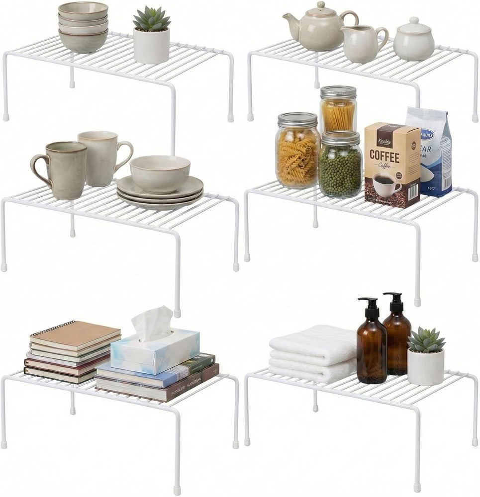 Kitchen Cabinet Wire Shelf Organizer/Rack - 6 Pack Sturdy Metal Shelf Risers - D
