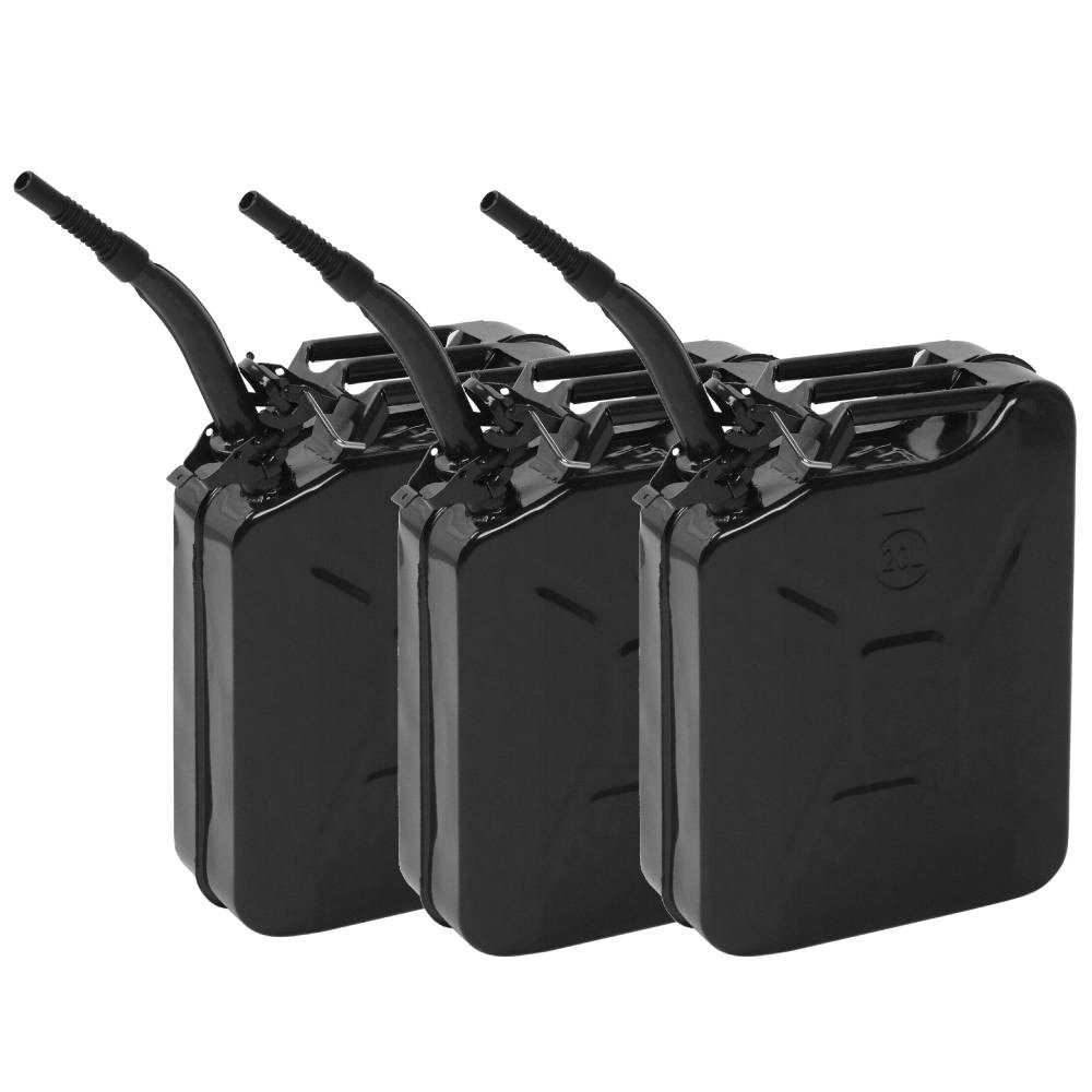3 PCS 5 Gallons Jerry Can with Spout 20L Liter Steel Oil Gas Tank Gasoline Black