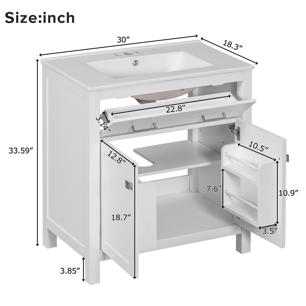 60" Modern Bathroom Vanity Set with Double Vanities，Double Ceramic Sinks White