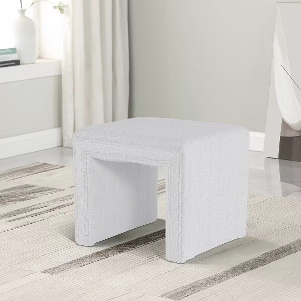 Cream Boucle Channel Decorative Ottoman