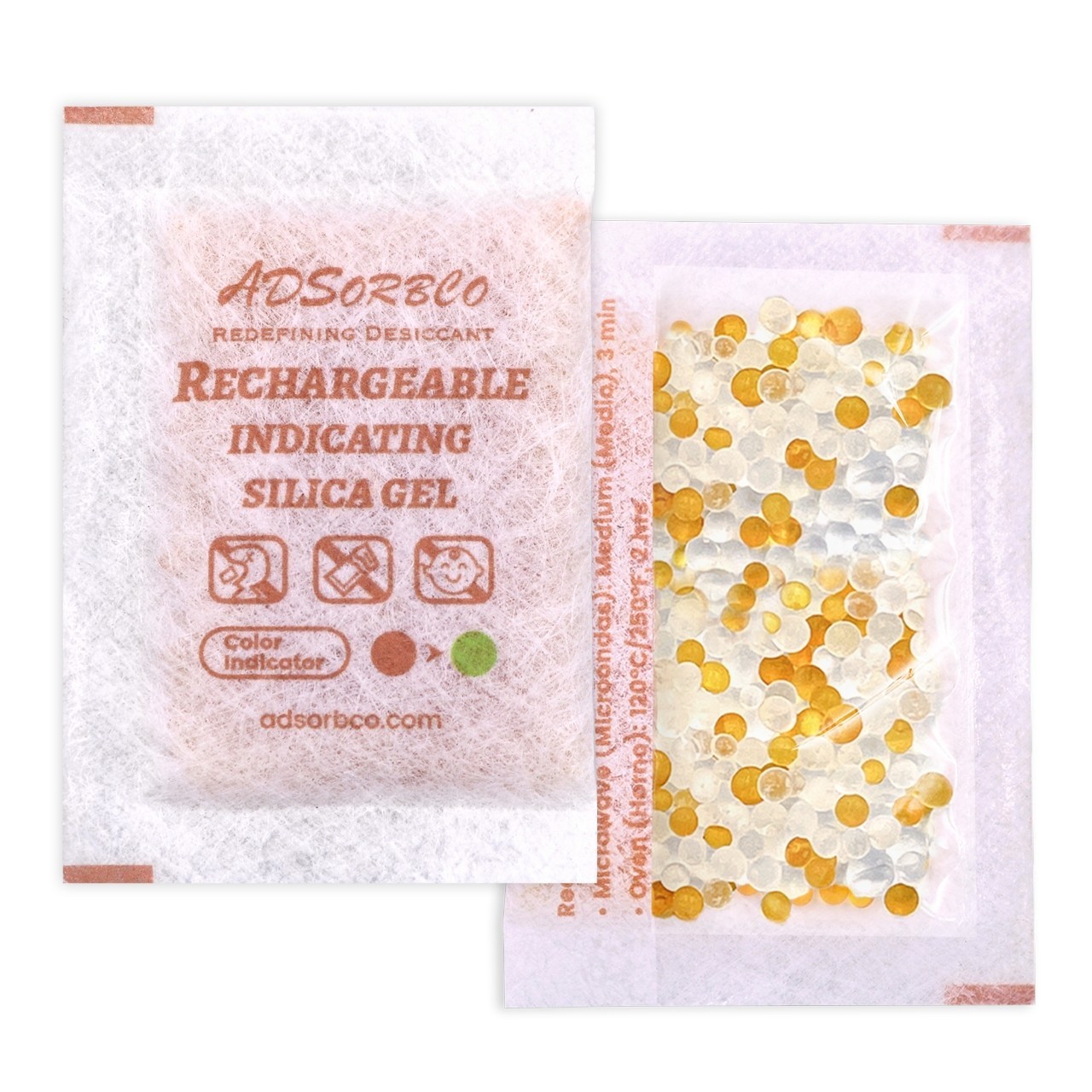 [5 Gram 50 Packages] Adsorbco Rechargeable 20% Orange + 80% White Silica Gel