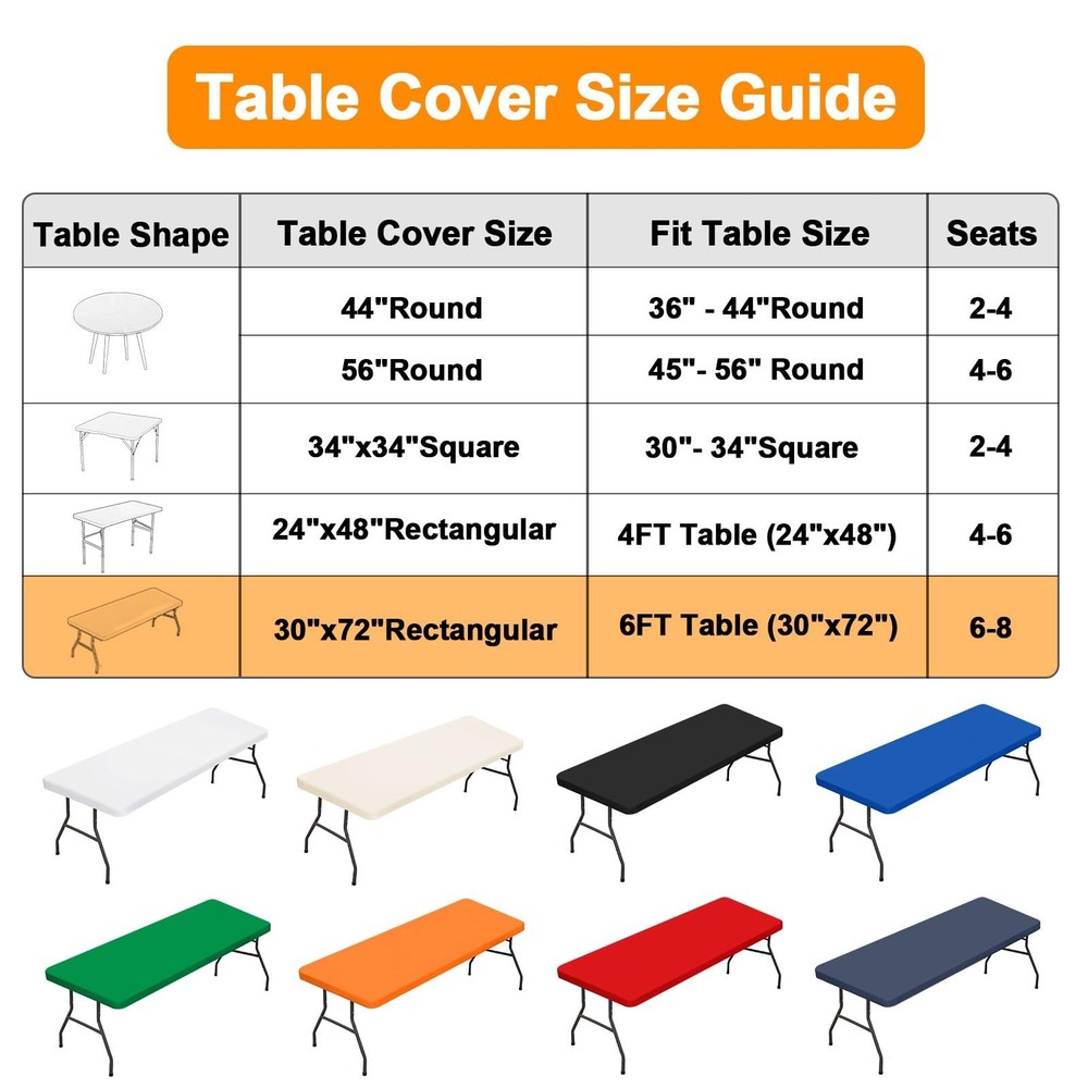 2 Pack Rectangle Fitted Table Covers for 6 Foot Tables – 30" x 72" Stretch