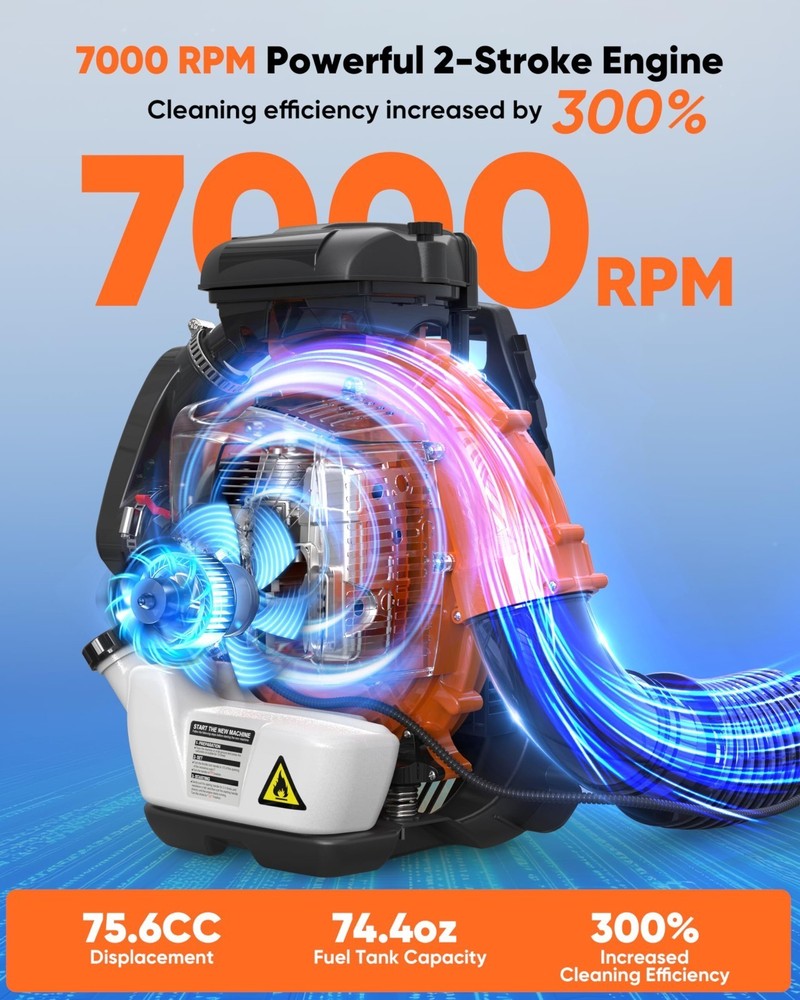 Leaf Blower 75.6cc 2-Stroke Backpack Gas Powered Leaf Blower 847CFM 236 MPH US
