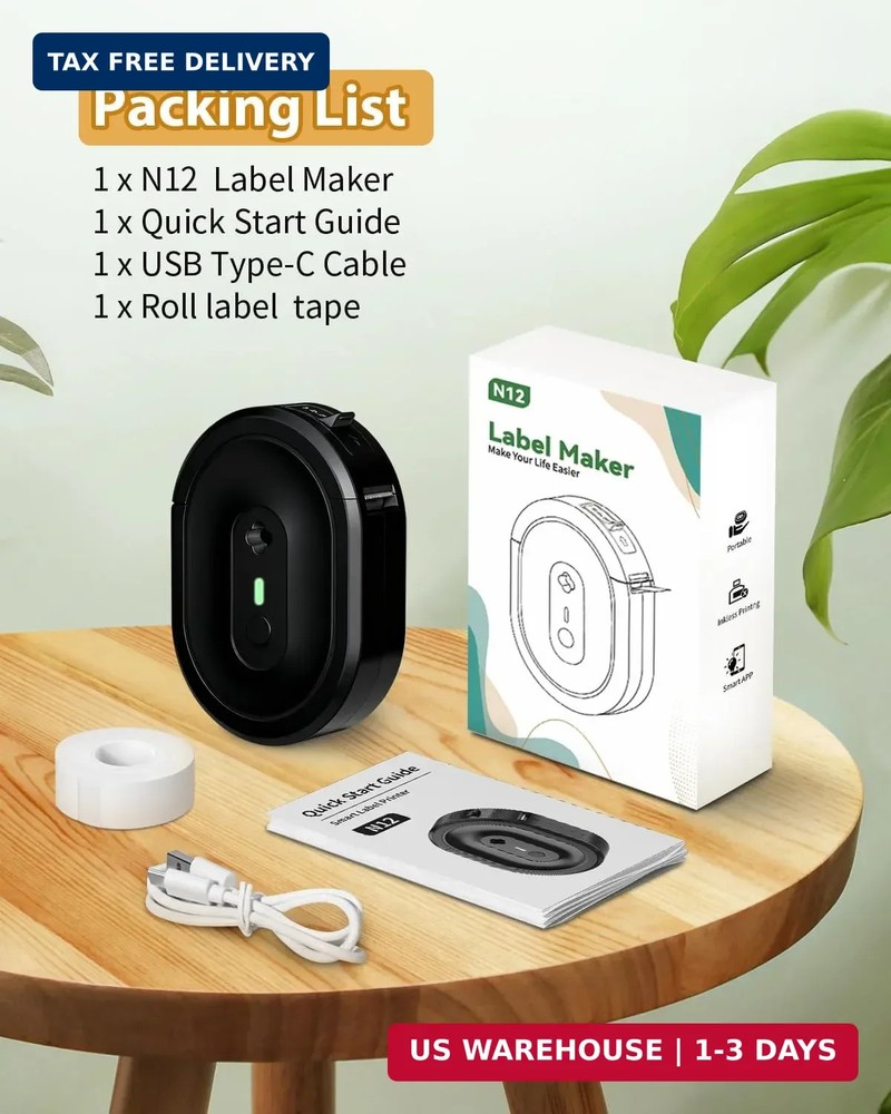 Label Maker Machine with Tape, N12 Portable Bluetooth Label Printer, Wireless Mi