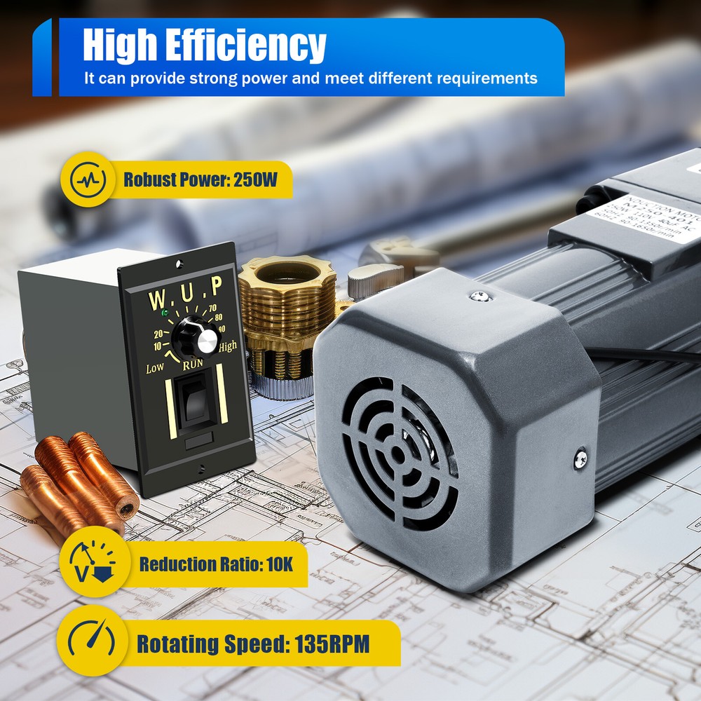 AC Gear Reduction Motor Electric+Variable Speed Controller Reversible 110V 250W