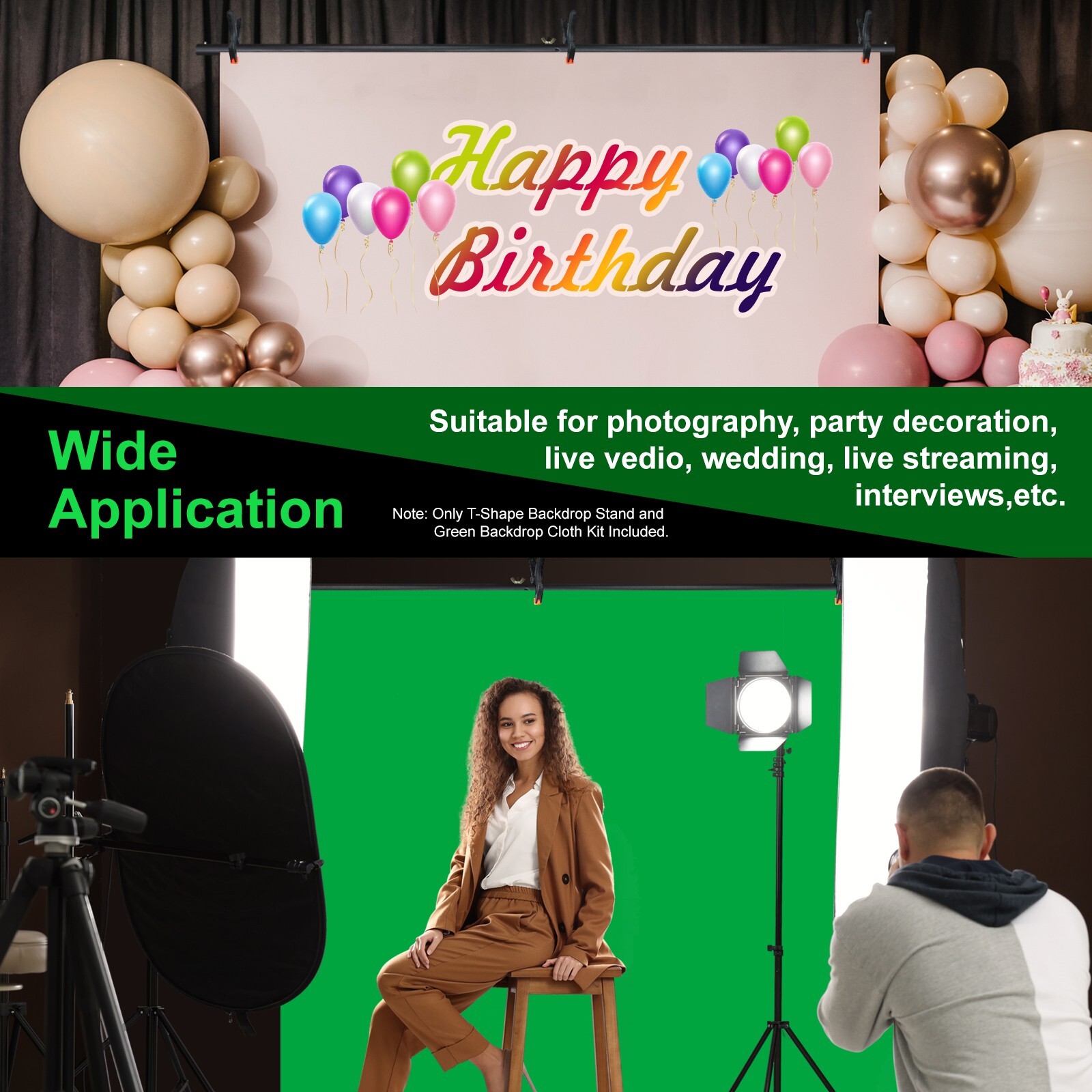 LINCO Photo T-Shape Backdrop Stand Black/White 2 Backdrops Support Kit - AM207