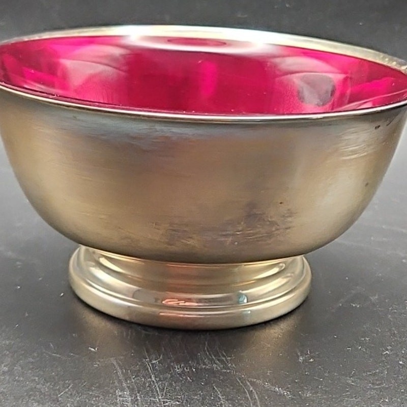 Vtg Gorham YC795 Silver Plated Bowl 4.5” Diameter With Ruby Red Glass Insert