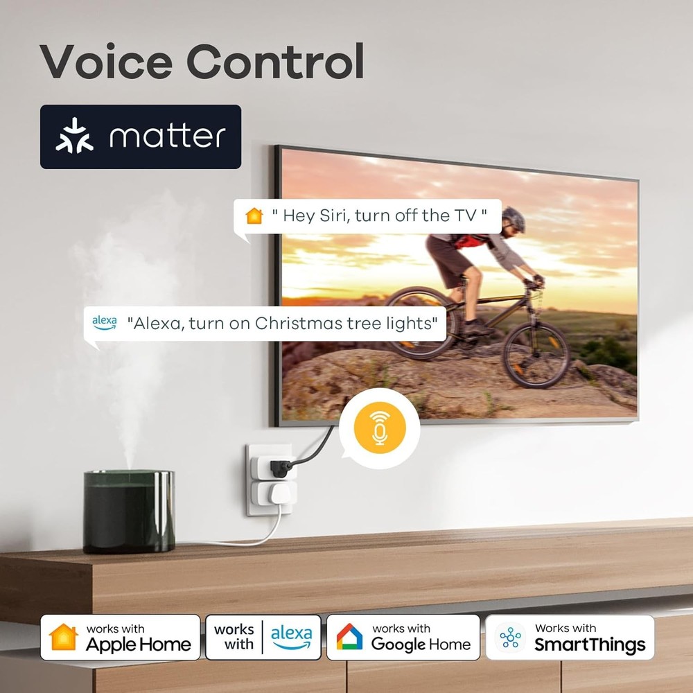 2 Pack Matter Smart Plug, 15A, Remote Control for Apple Home, Alexa, Google