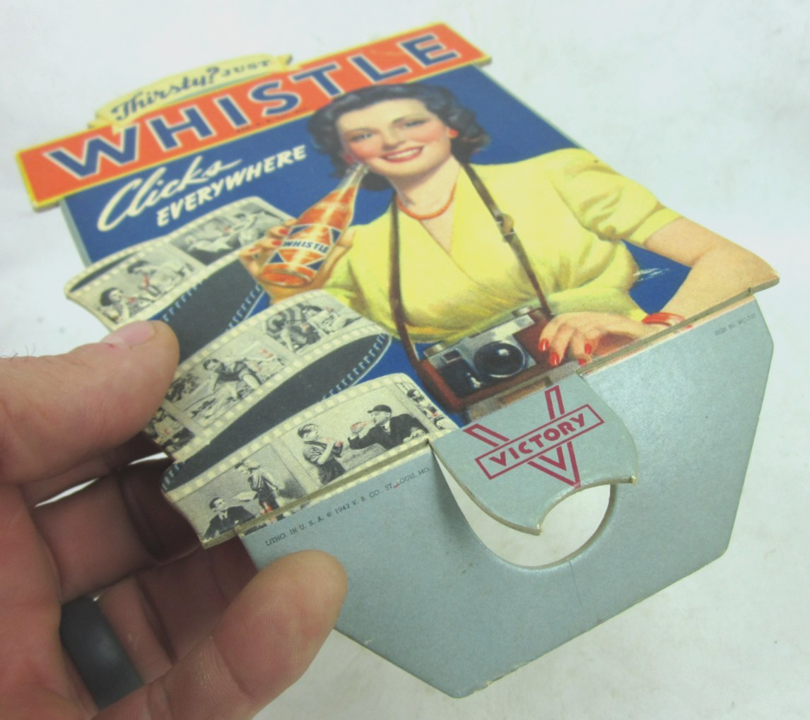 1942 WWII Whistle Soda Pop Bottle Topper Advertising Die Cut