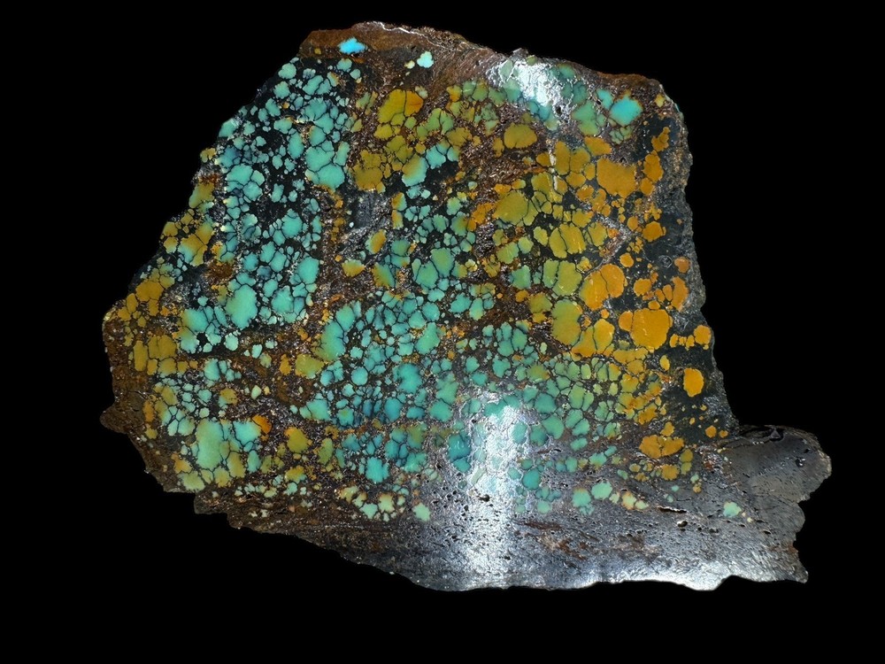 Hubei turquoise stabilized great multi color polychrome solid spiderweb nugget