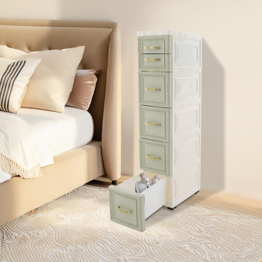 5-layer three-dimensional embossed pattern storage cabinet 18x32x84- green, PP.