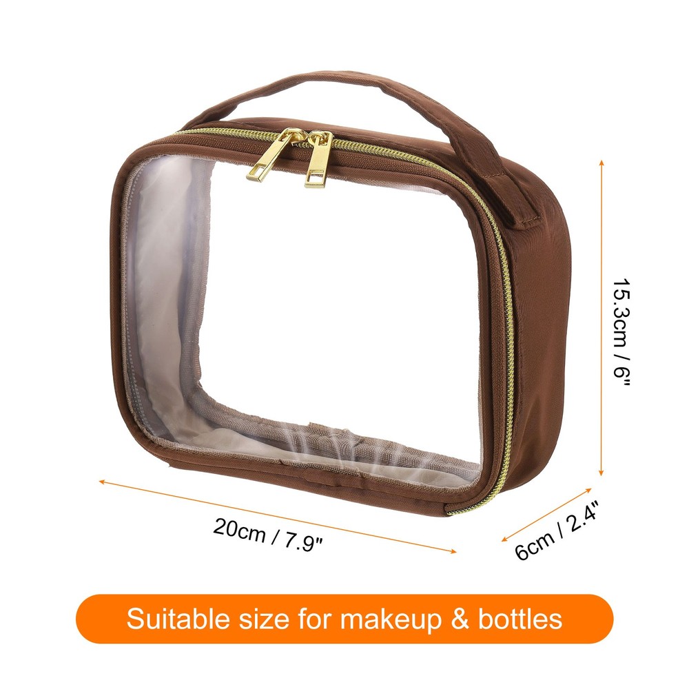 2pcs Clear Toiletry Bag PVC Clear Makeup Bag with Handle, Brown