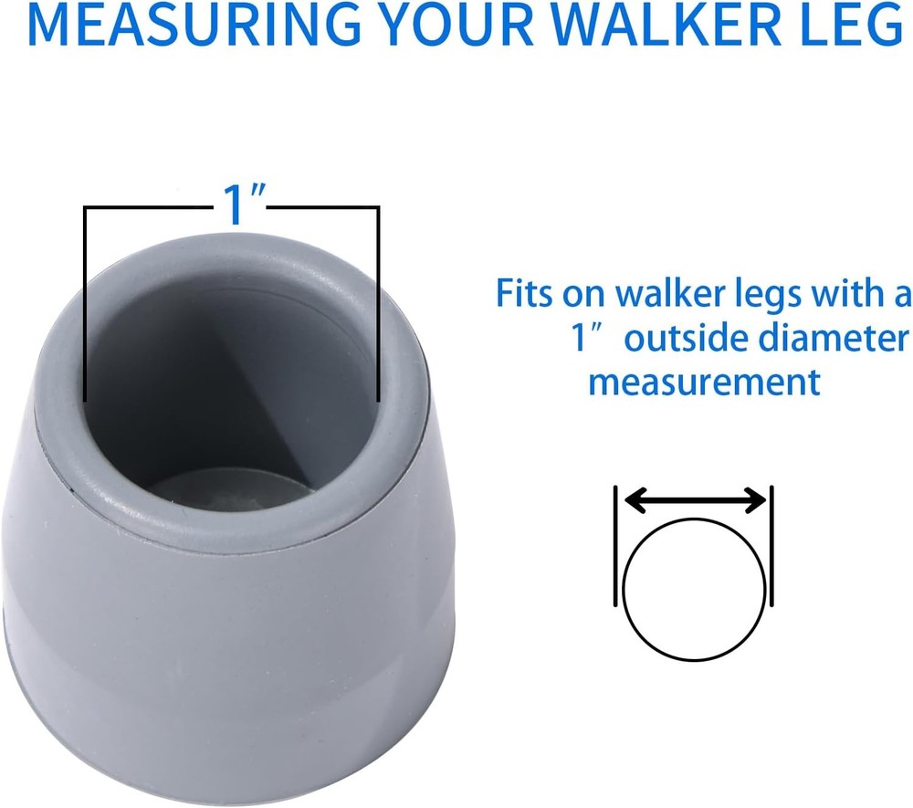 Replacement Walker/Commode Tips, Gray, 1 1/8"