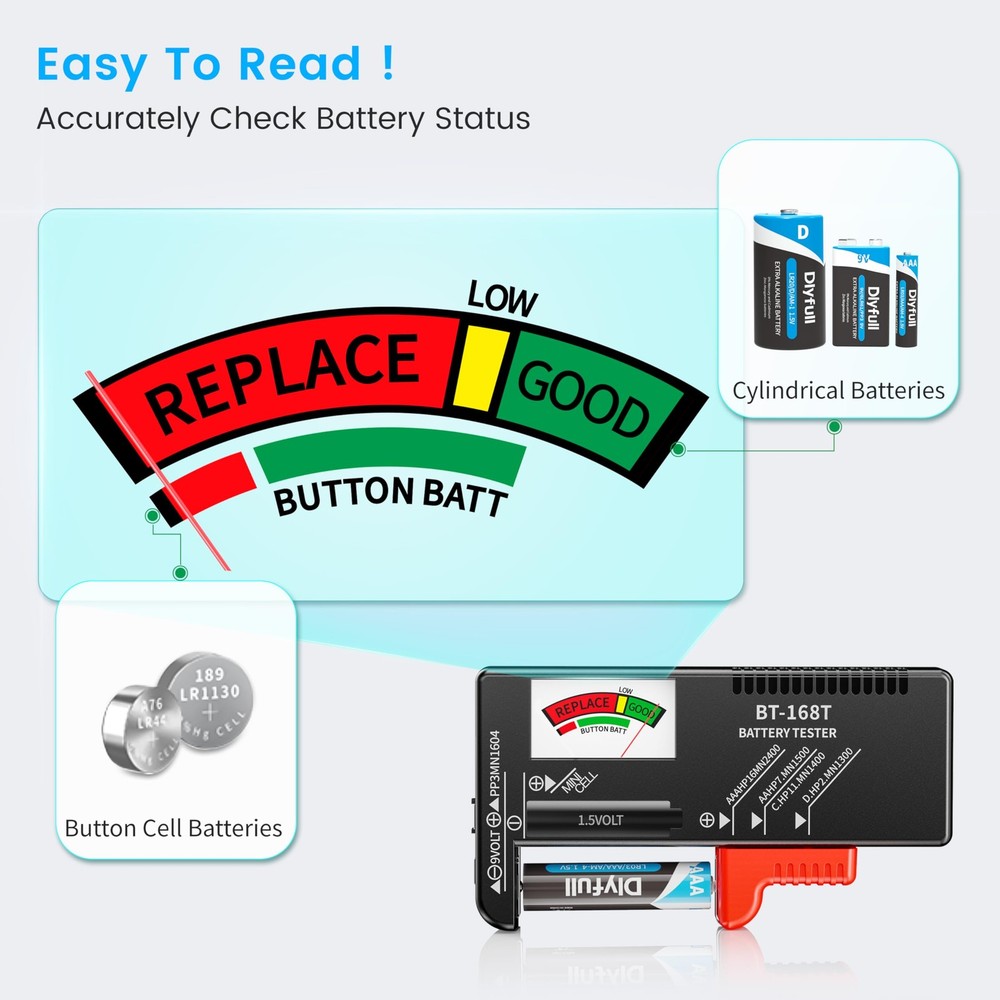 Battery Tester, Universal Battery Testers Small Battery Checker for AAA AA C ...