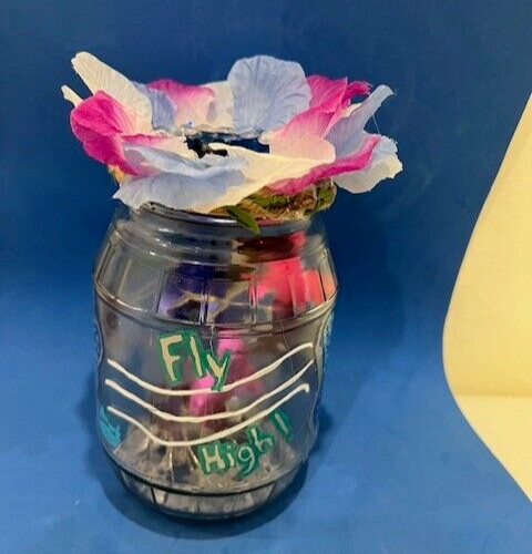 Butterfly hand painted jar solar lantern, indoor, fairy string lights table top