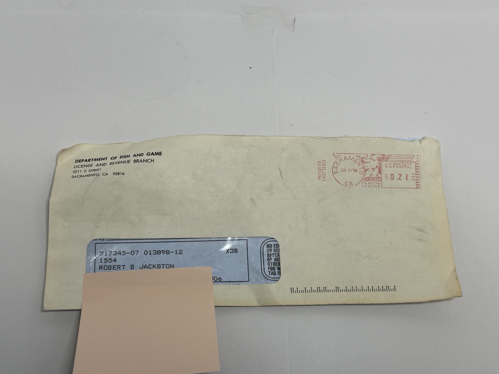 Vintage 1990 California Mule Deer Hunting Tag / Permit Unpunched Unit X3B