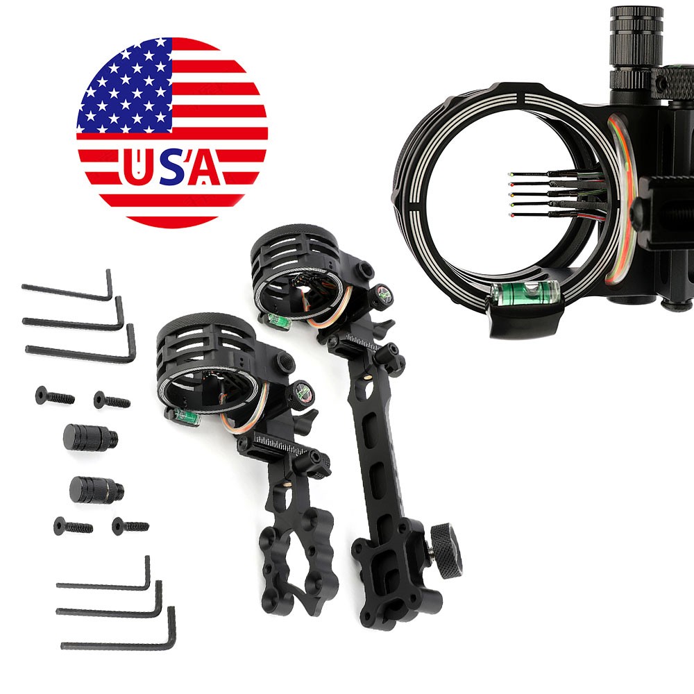 Compound Bow 5Pin Sight 0.019"Fiber Light Adaptor Adjustable Archery Target Hunt