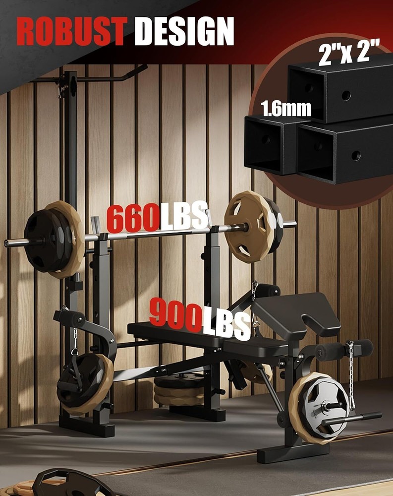 Olympic Weight Bench Set Bench Press Rack w/ Leg Developer LAT Pulldown Foldable