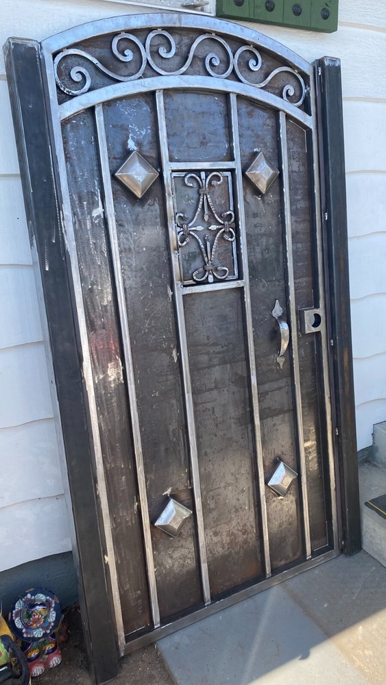 Solid wrought iron pedestrian gate w/side jambs speakeasy custom Your Size