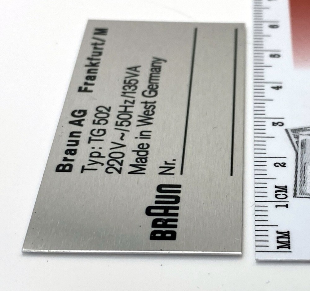 Braun TG 502 Badge Custom Made Aluminum