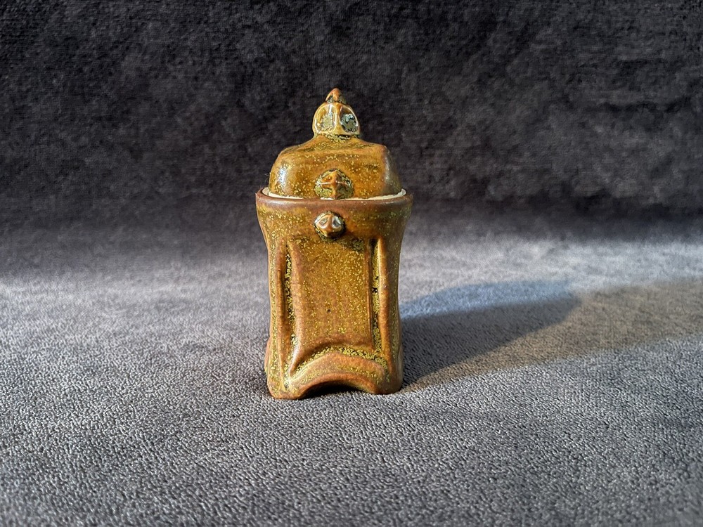 Japanese Style Studio Pottery Organic Ash Glazed Small Footed Container SIGNED