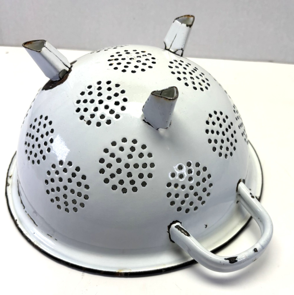 Vintage Footed White Enamelware Colander