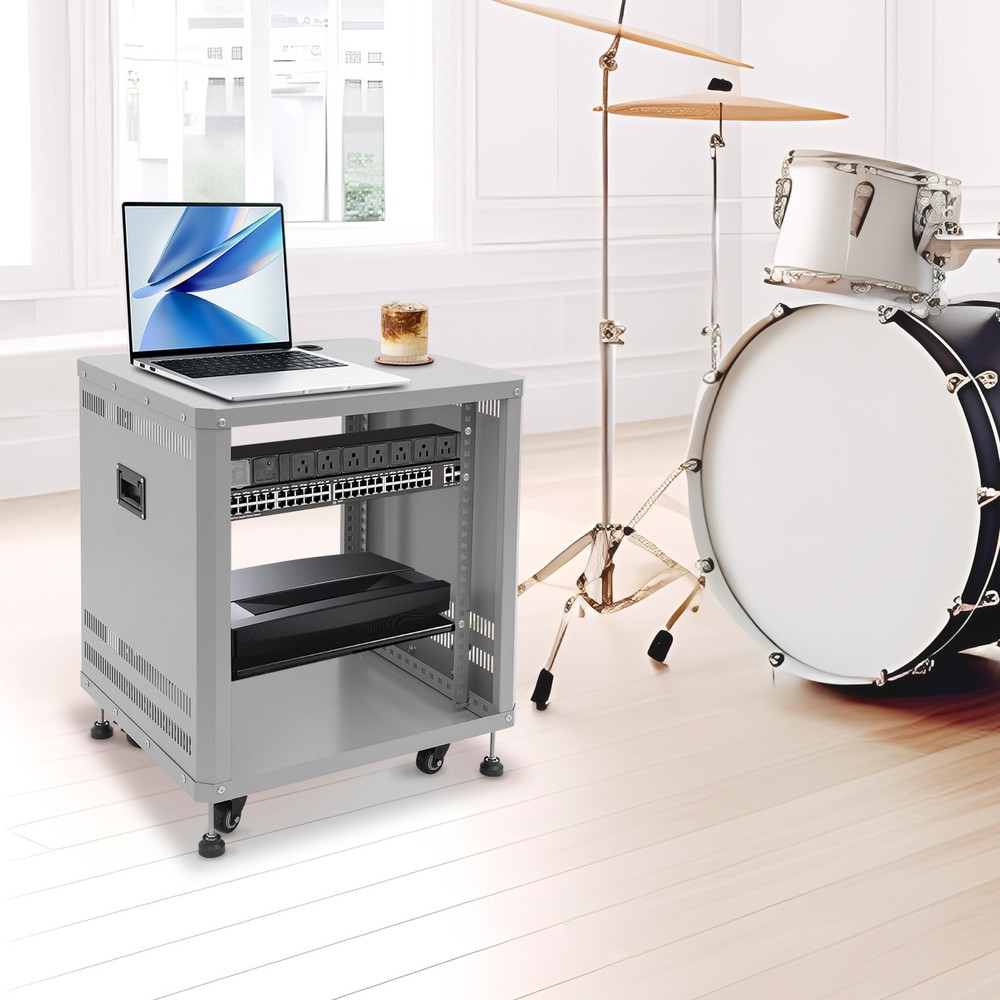 Modern Rolling Server Rack Open Cabinet Network & Stereo Rack with Caster Wheels