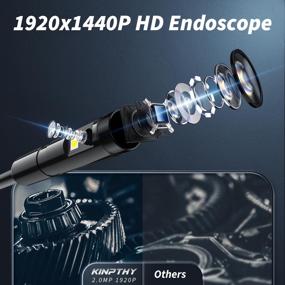 Endoscope Camera with Light,1920P HD Borescope Tools with 8 Adjustable LED Li...
