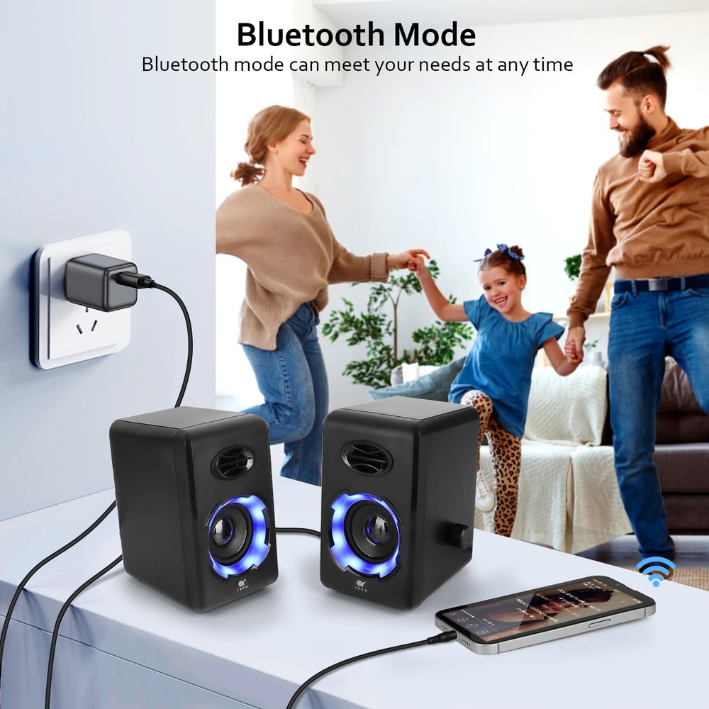 OROW Computer SpeakersUSB Powered Desktop Speakers with 6 Lights ModesBluetoo...