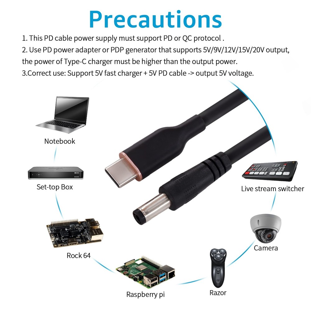 DSD TECH MagicConn SH-CP05A USB Type C PD to DC Power Medium, black