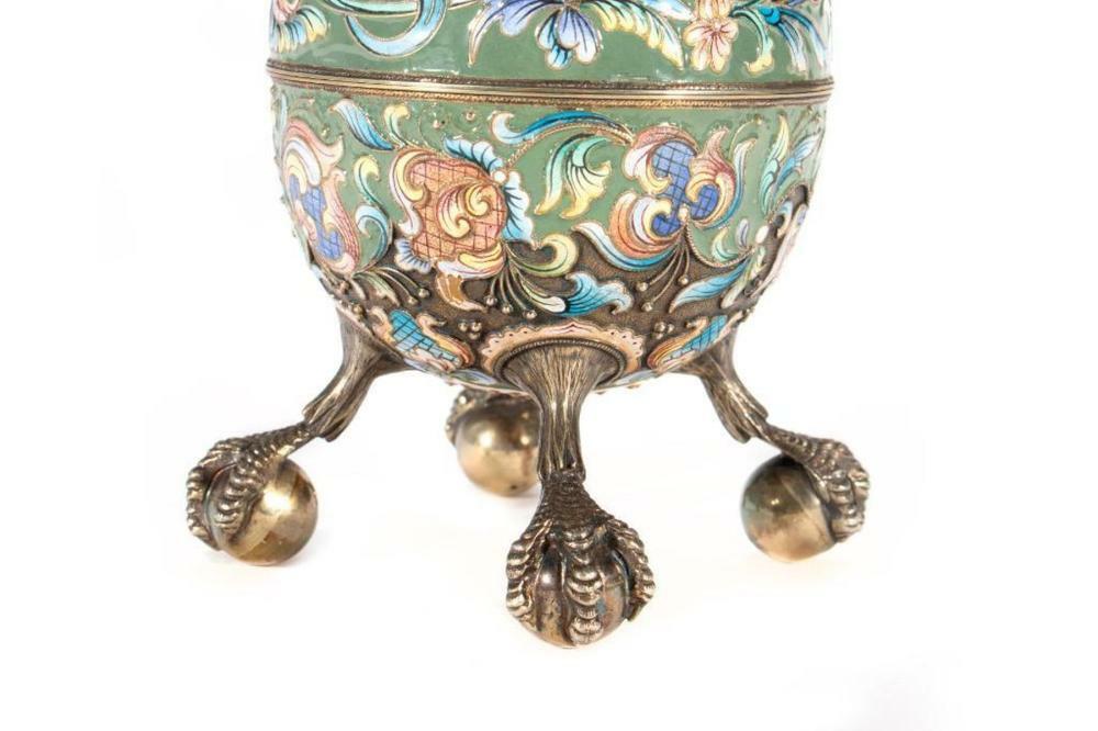Antique Russian Enamel Silver Egg