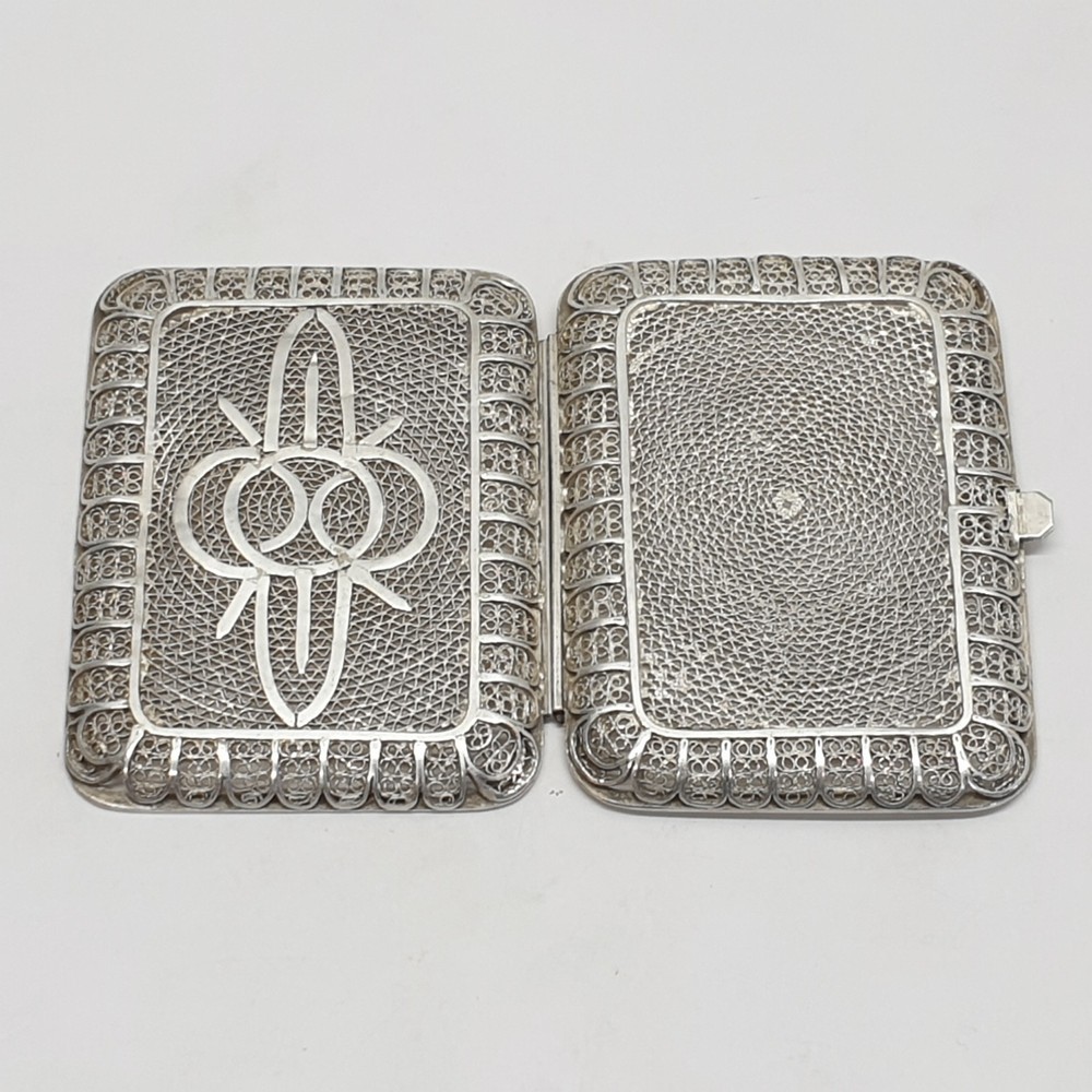 Antique Anglo Indian Solid Silver Filigree Cigarette Case