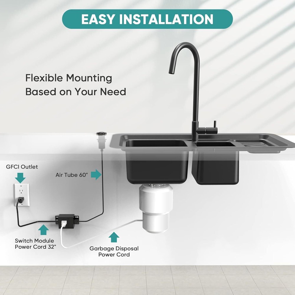 Kitchen Garbage Disposal Sink Top Air Switch Kit Brushed Single Outlet US Plug