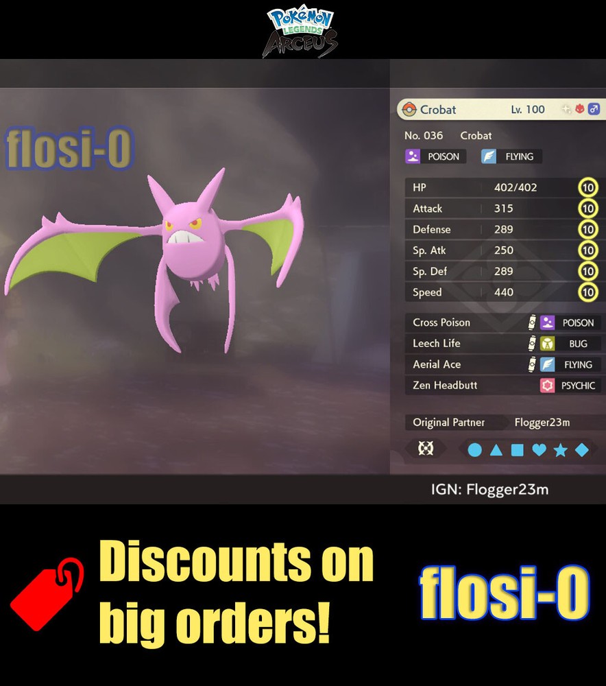 6IV Shiny Alpha Crobat Max Effort Level Pokemon Legends Arceus