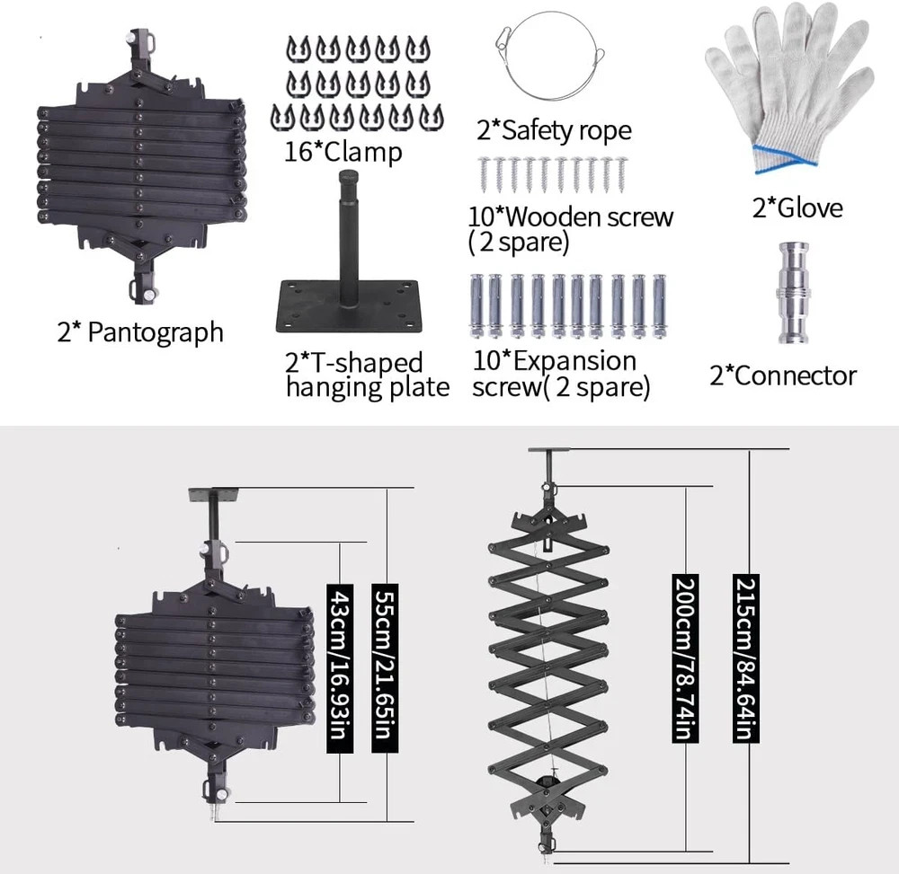 2-Pack 2M Drop Pantograph for Studio Ceiling Rail System Lighting Equipment