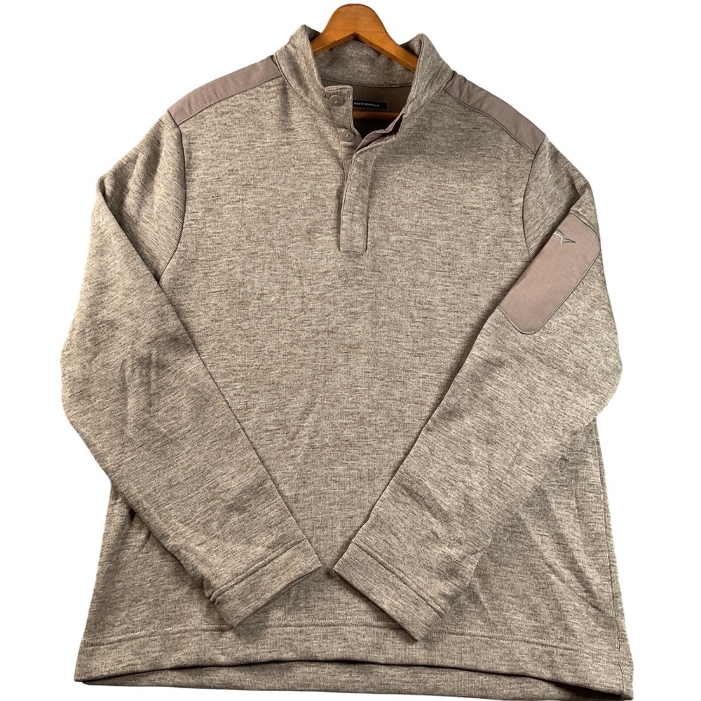 Greg Norman Pullover Mens Medium Tan Excellent Quarter Button Mock Neck Sweater