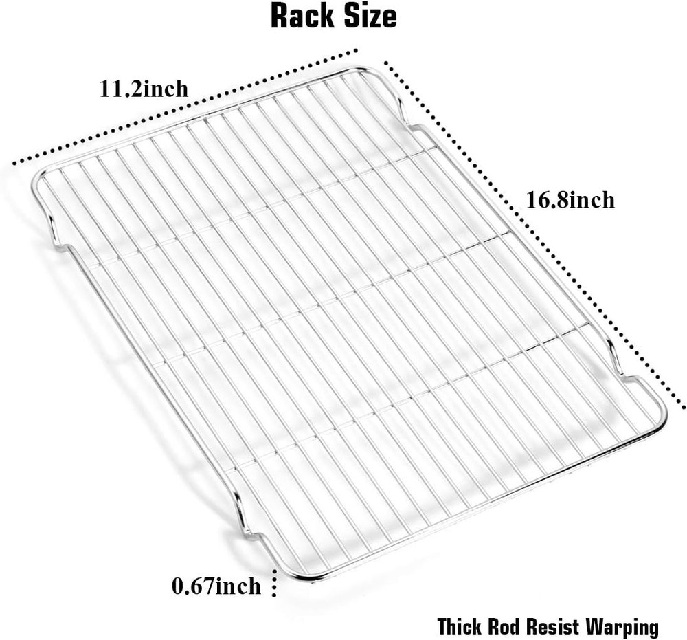 Baking Sheet & Rack Set [2 Sheets 2 Racks] Stainless Steel Cookie Pan W/ Cooling