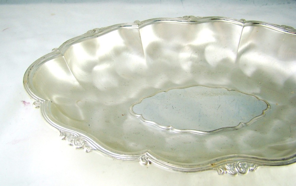 WMF E P Brass IKORA Silverplate Germany Footed Bread Tray Length 11 3/8"