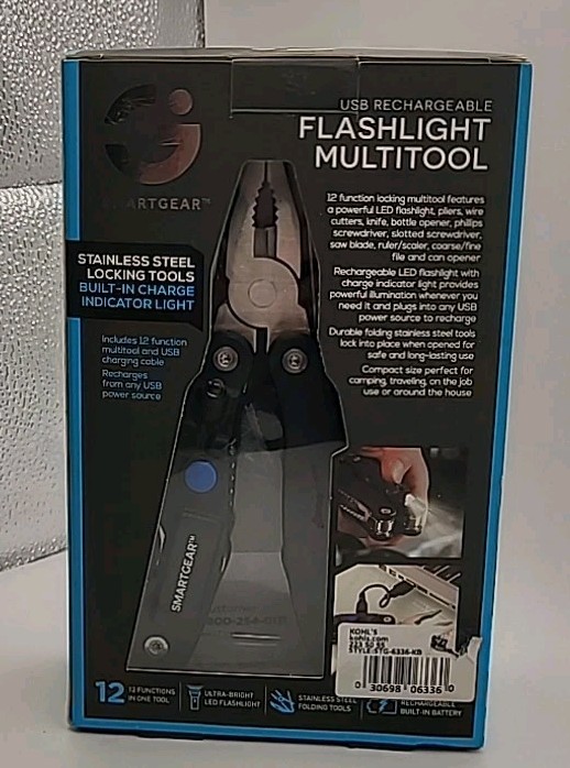Smart Gear 12 In 1 Multitool Led Flashlight USB Rechargeable SS Locking Tool NIB