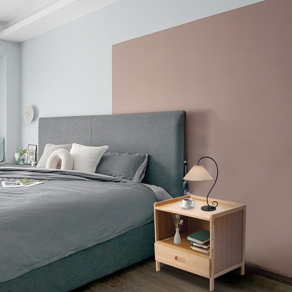 Nightstand End Table w/ pull-out drawer Storage Organizer Bedside Table