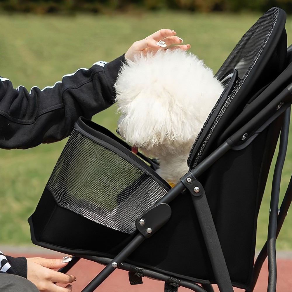 Pet Stroller Lightweight Foldable Mesh Ventilation Cup Holder Black