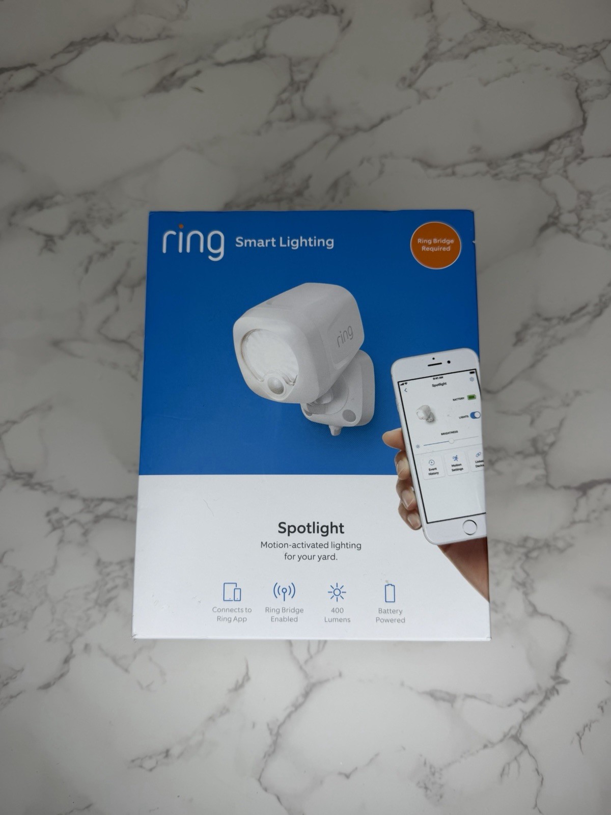Ring Smart Lighting Battery-Powered 400-Lumen LED Smart Spotlight, White
