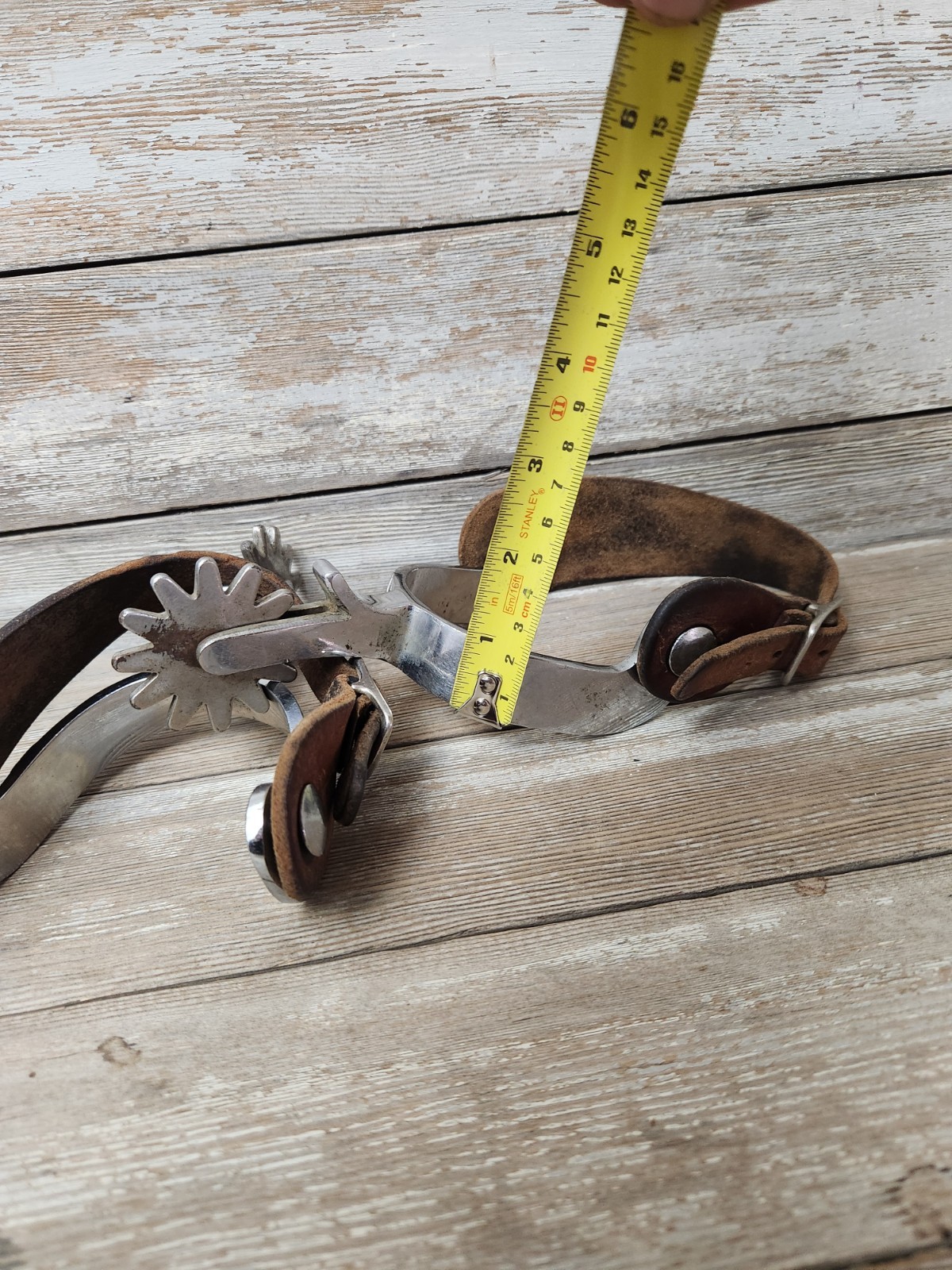 Crockett Renalde Spurs Large Rowel Chrome Plated w/Leather Straps Cowboy Western