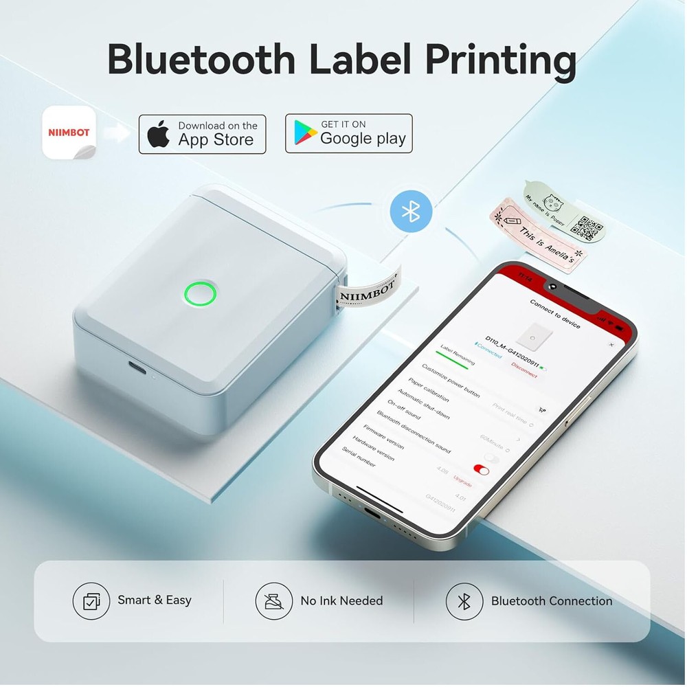 NIIMBOT D110 Bluetooth Label Maker with Tape Portable Thermal Label Printer