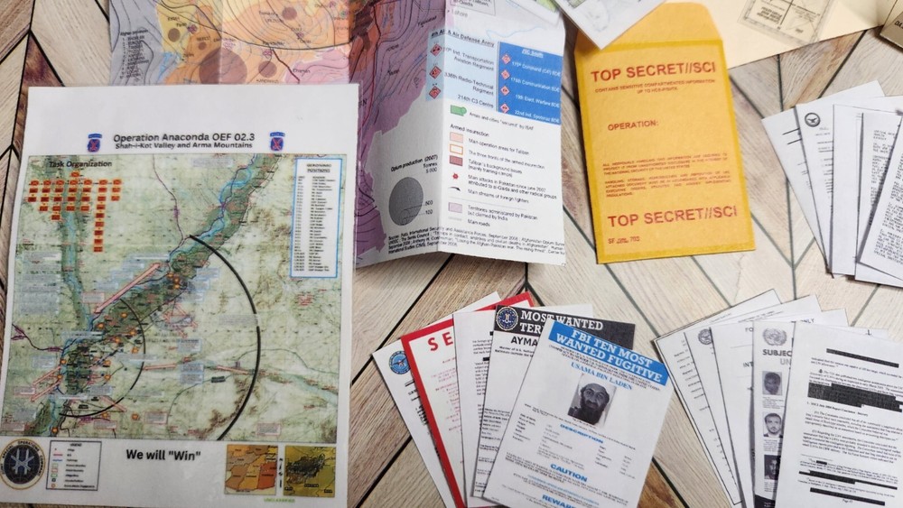 1/6 SCALE Mini US Army Brief for OEF Folders, Protractor, Maps, Envelope, & Docs