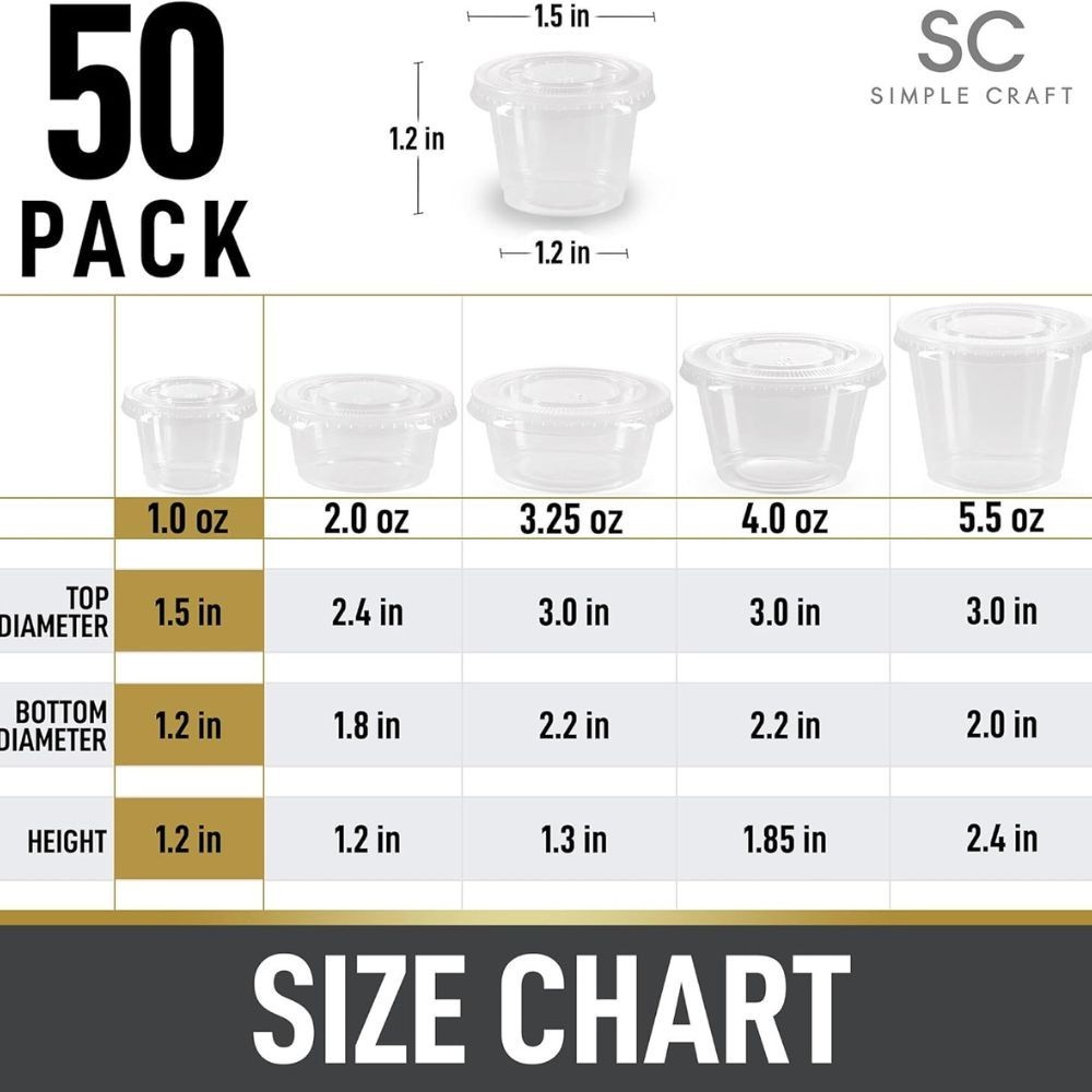 Simple Craft Plastic Portion Cups with Lids – 50, 100 & 200 Pack Containers